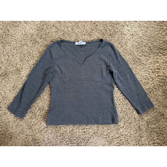 Womens Long Sleeve Top Gray Ribbed Knit Square Neck Babydoll Y2k 90s Street L - Picture 1 of 8